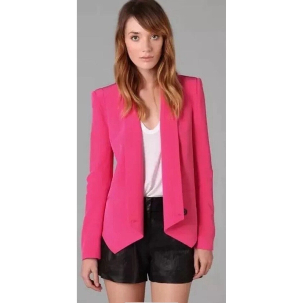 Rebecca Minkoff Womens Pink‎ Silk Becky Blazer Cropped Office Siren Women's XS